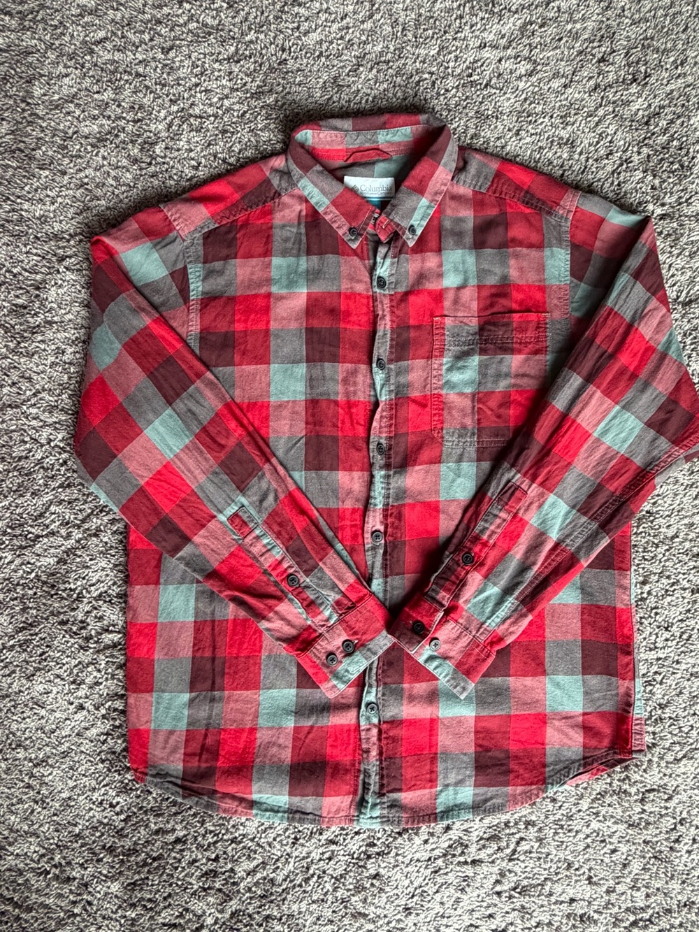 Men's Columbia Red and Gray Plaid Long Sleeve Button-Down Shirt